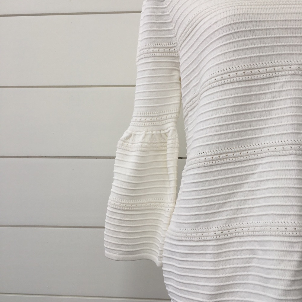 White House Black Market Drama Sleeve Pointelle Sweater - Picture 6 of 7